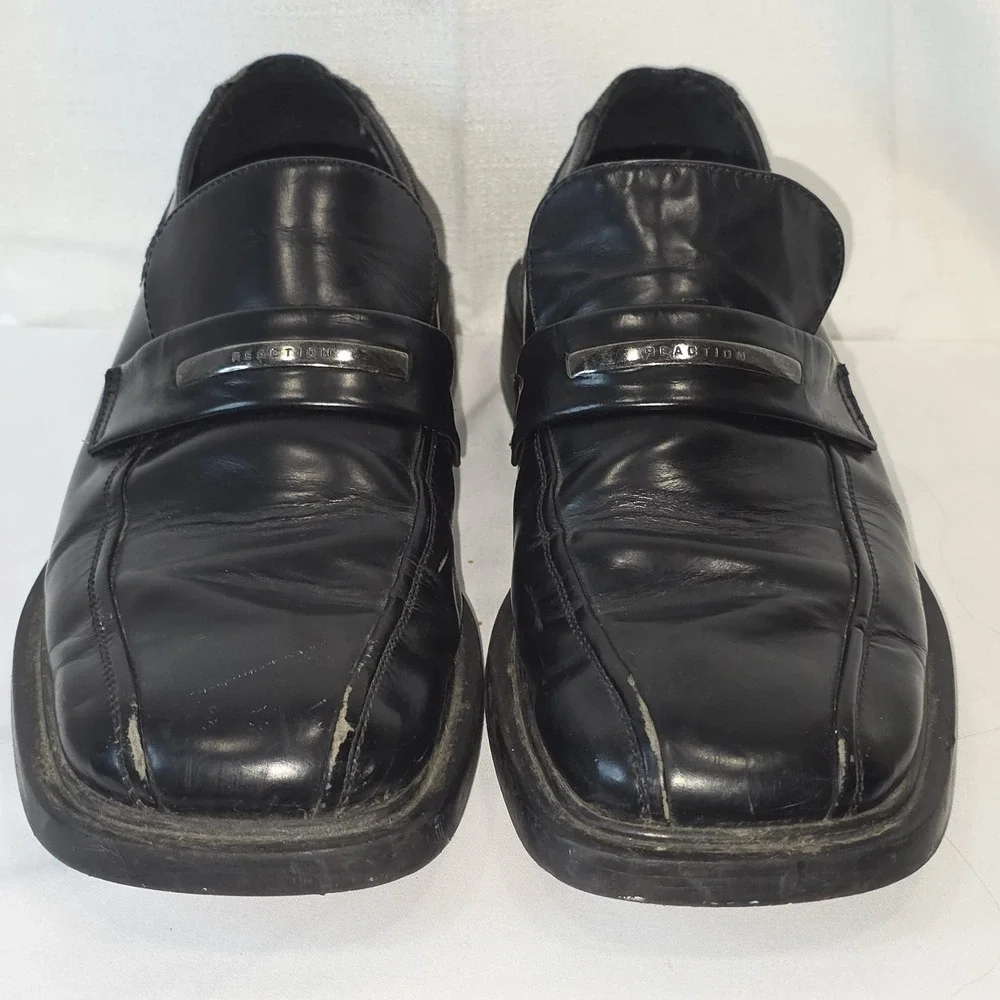 Kenneth Cole Reaction Square Toe Slip On Dress Shoes Black‎ Leather Men Size 9
